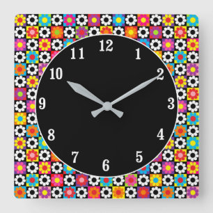 Mod Flower Power Quadratische Wanduhr