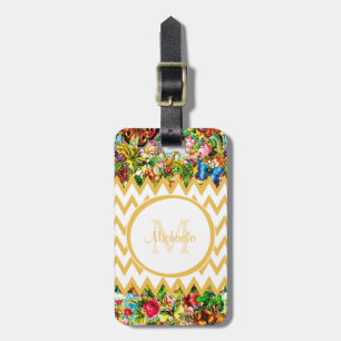 Mod-gelber Zickzack Vintager mit Monogramm mit Gepäckanhänger