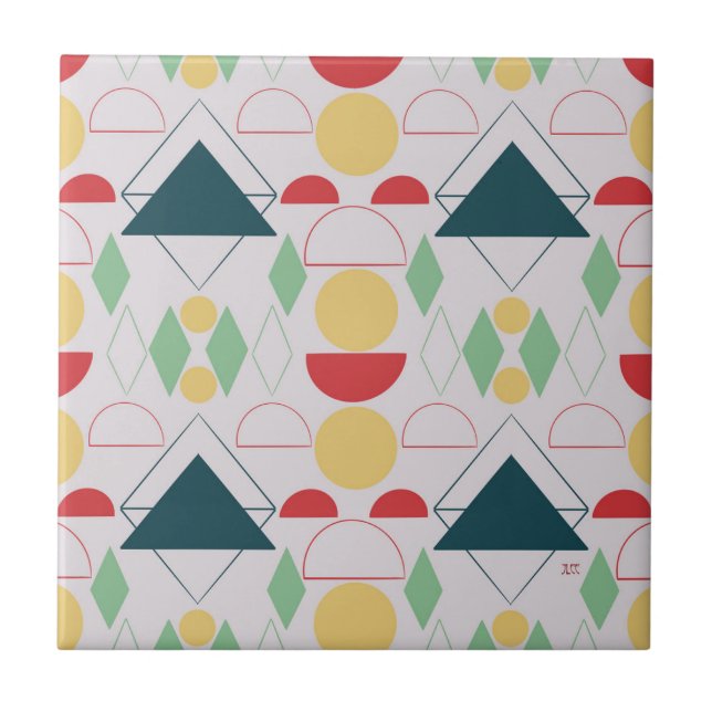 Mod Geometric Grau Keramik Tile Fliese (Vorderseite)