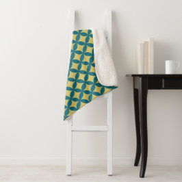 Mod Geometric Retro Modern Blue Green Mitte des Ja Sherpadecke