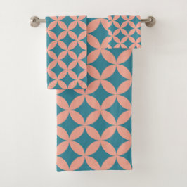 Mod Geometric Retro Modern Peach Blue Mitte des Ja Badhandtuch Set