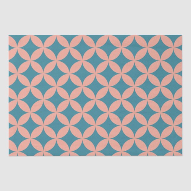 Mod Geometric Retro Modern Peach Blue Mitte des Ja Seidenpapier (Vorderseite)