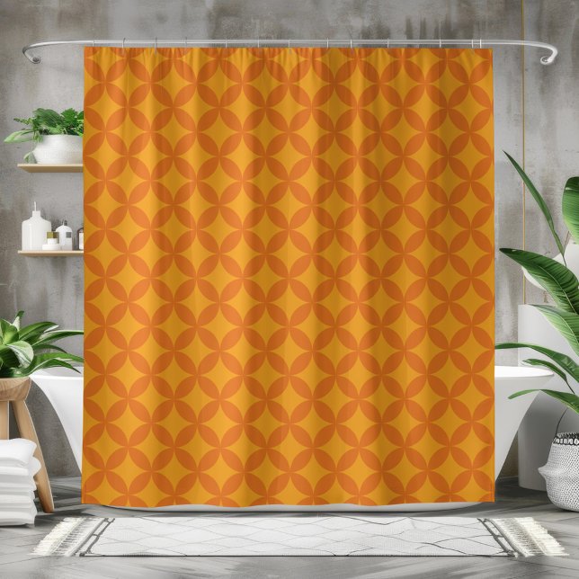 Mod Geometric Retro Modernes Orange Sun Mitte des  Duschvorhang (Von Creator hochgeladen)