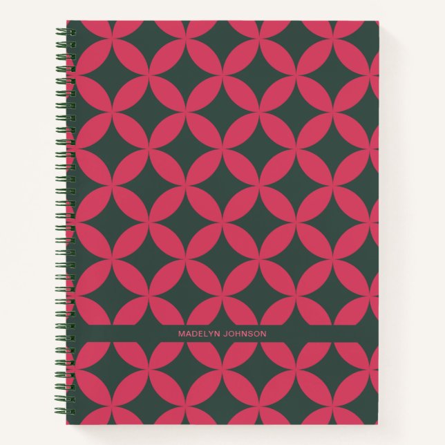 Mod Geometric Retro Modernes Rosa & Tannen aus dem Notizbuch (Vorderseite)