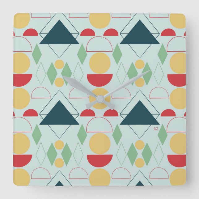 Mod Geometrische Minze aus dem Mittelalter Quadratische Wanduhr (Vorderseite)