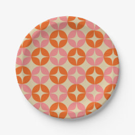 Mod Geometrisches Muster in Rosa und Orange Mitte Pappteller