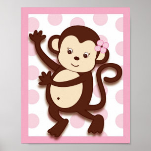 Mod Girl Monkey Dots Kinderzimmer Kunst, Dichtung  Poster