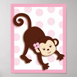Mod Girl Monkey Dots Kinderzimmer Kunst, Dichtung Poster
