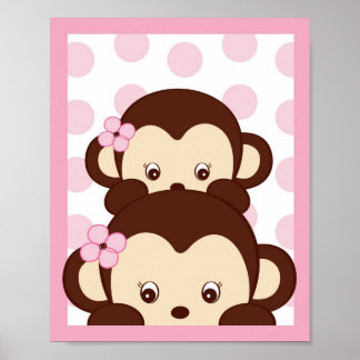 Mod Girl Monkey Dots Kinderzimmer Kunst, Dichtung  Poster