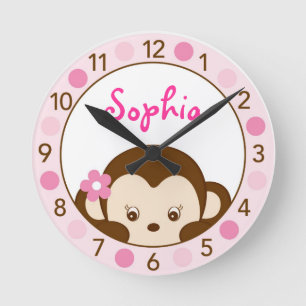 Mod Girl Monkey Personalisiert Kinderzimmer Wall C Runde Wanduhr
