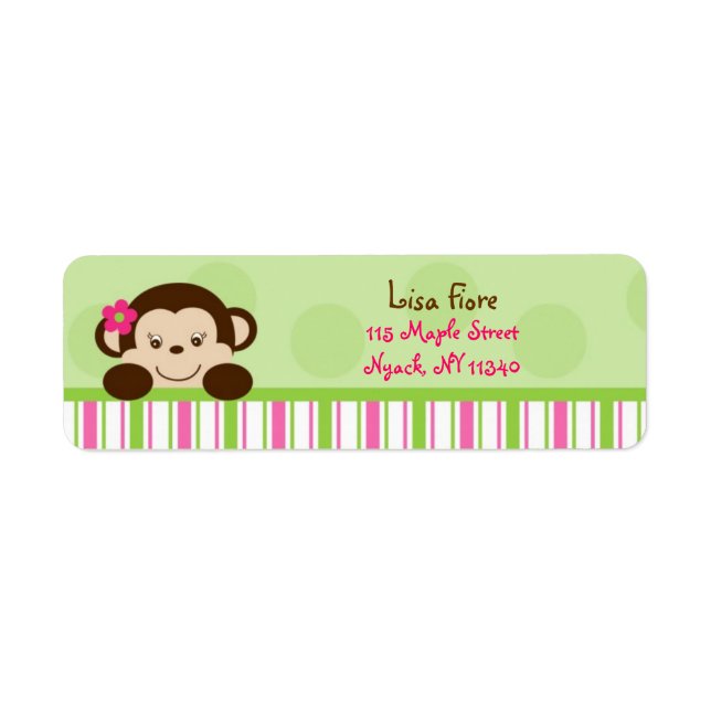 Mod Girl Monkey Pink Green Address Labels (Vorne)