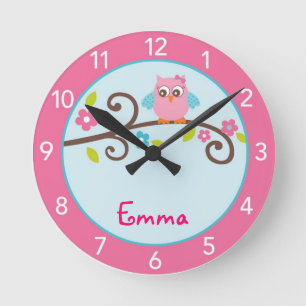 Mod Girl Owl Personalisiertes Kinderzimmer Uhr