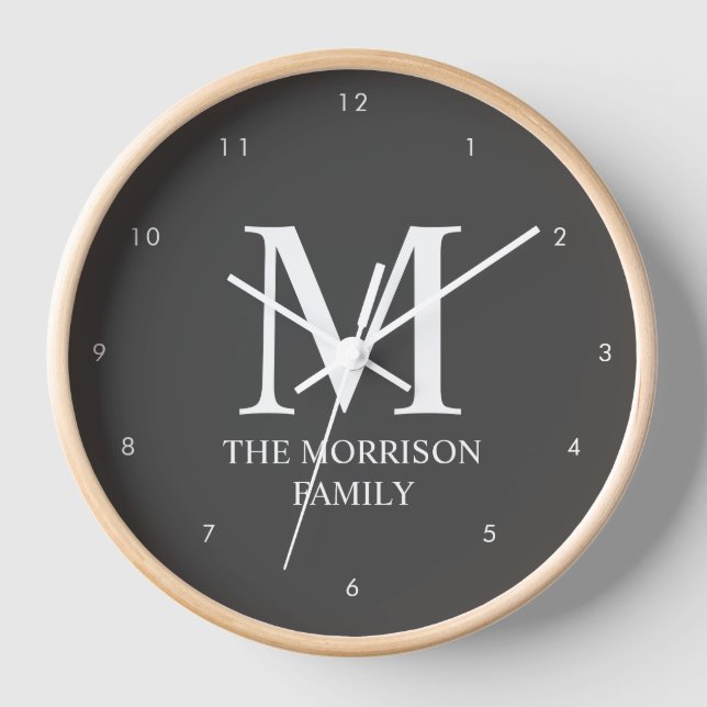 Mod Grau-Personalisiert-Familienmonogramm Uhr (Vorderseite)