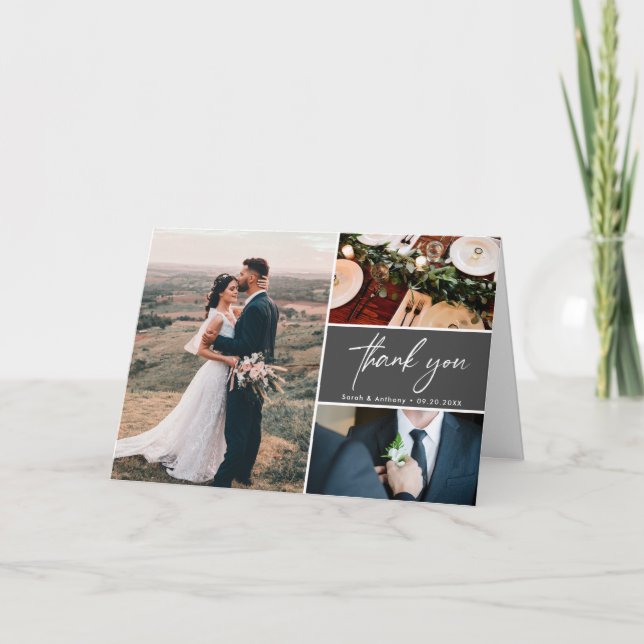 Mod Gray Wedding Custom Fotos Handschrift Karte (Vorderseite)