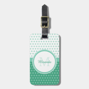Mod Green und White Polka Dots Monogramm mit Name Gepäckanhänger