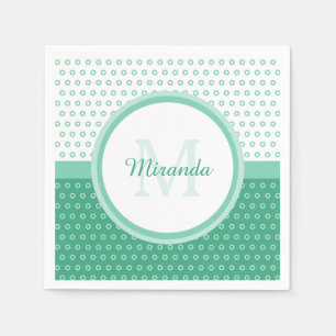Mod Green und White Polka Dots Monogramm mit Name Serviette