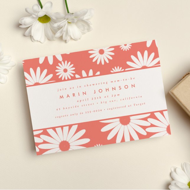 Mod Groovy Happy Daisy Hippie Pink Baby Shower Einladung (Von Creator hochgeladen)