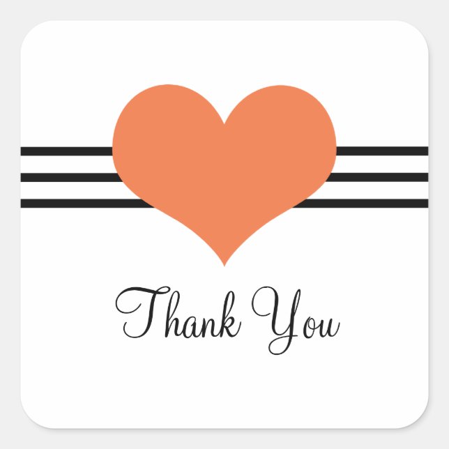 Mod Heart Danke Stickers, Orange Quadratischer Aufkleber (Vorderseite)