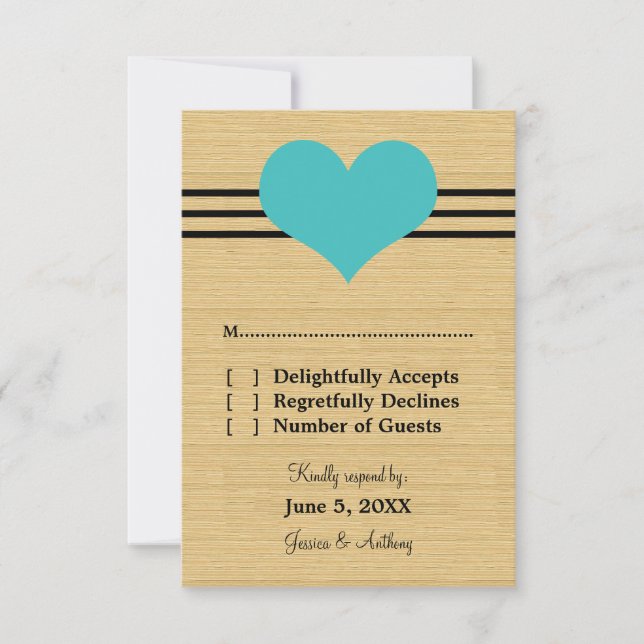 Mod Heart Response Card, Aqua RSVP Karte (Vorderseite)