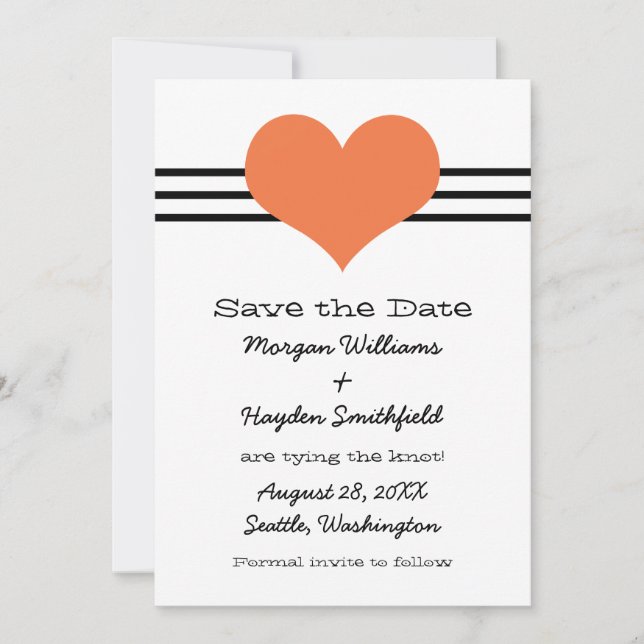 Mod Heart Save the Date einladen, Orange (Vorderseite)