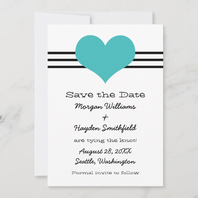 Mod Heart Save the Date Invite, Aqua (Vorderseite)