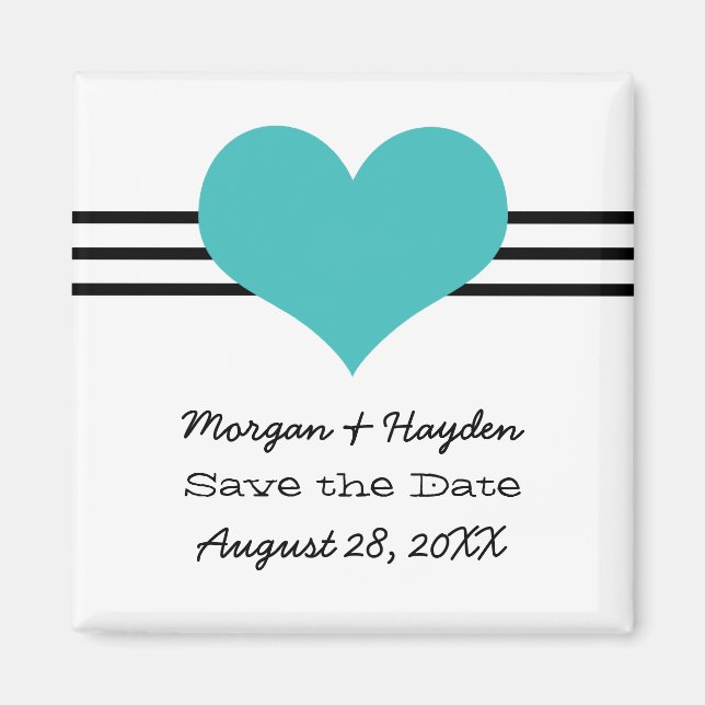 Mod Heart Save the Date Magnet, Aqua Magnet (Vorne)