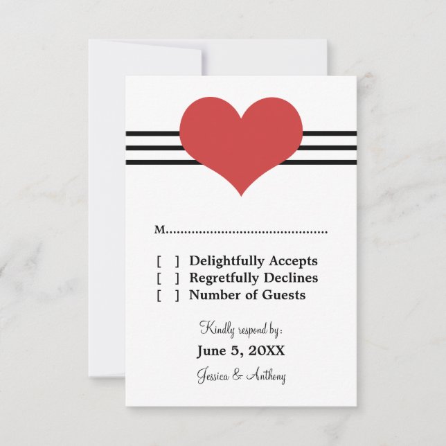 Mod Heart Wedding Response Card, Red RSVP Karte (Vorderseite)