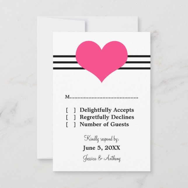 Mod Heart Wedding Response Card, rosa RSVP Karte (Vorderseite)