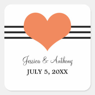 Mod Heart Wedding Stickers, Orange Quadratischer Aufkleber