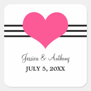 Mod Heart Wedding Stickers, rosa Quadratischer Aufkleber