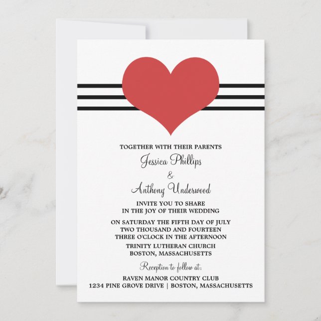 Mod Heart Wedite Invite, Red Einladung (Vorderseite)