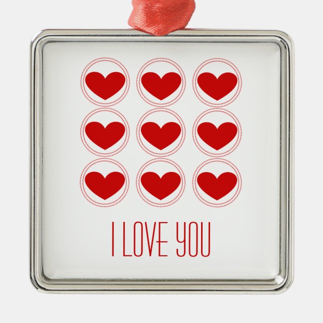 Mod Hearts Liebe Ornament, rot Silbernes Ornament (Vorne)