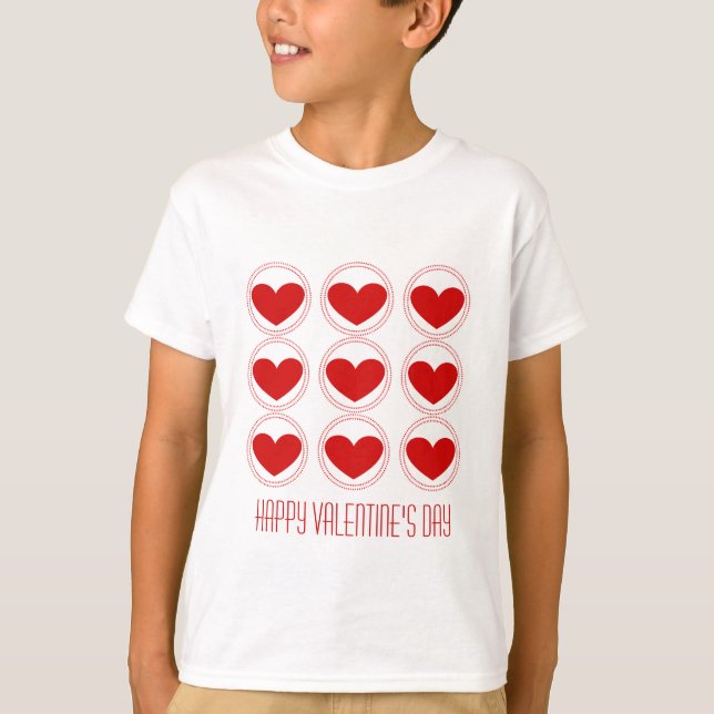 Mod Hearts Valentine Girl's T-Shirt, Red T-Shirt (Vorderseite)