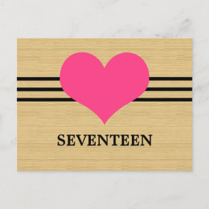 Mod Herz-Tischnummer-Postkarte aus Holz, rosa Postkarte