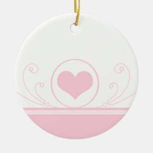 Mod Herz Wirbel Valentine Ornament, leicht rosa Keramik Ornament