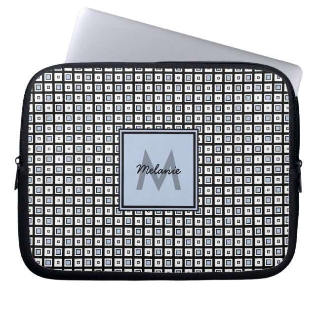 Mod Karo Muster Blau und Schwarze Quadrate Laptopschutzhülle (Vorderseite)