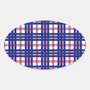 Mod Karo Muster Rot Weiß Blau Ovaler Aufkleber