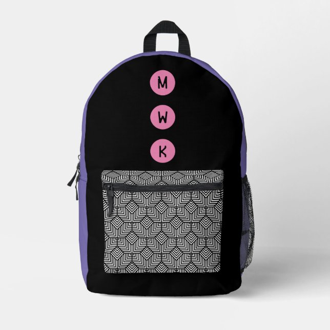 Mod Lila Monogramm-Backpack Bedruckter Rucksack (Vorderseite)
