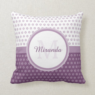 Mod-lila und weißes Polka-Punkt-Monogramm mit Kissen
