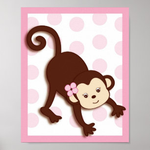 Mod Mädchen Monkey Dots Wandbild für das Kinderzim Poster