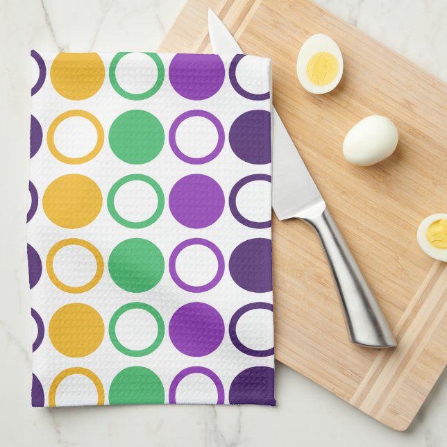 Mod Mardi Gras Dots Geschirrtuch (Viertel Falte)