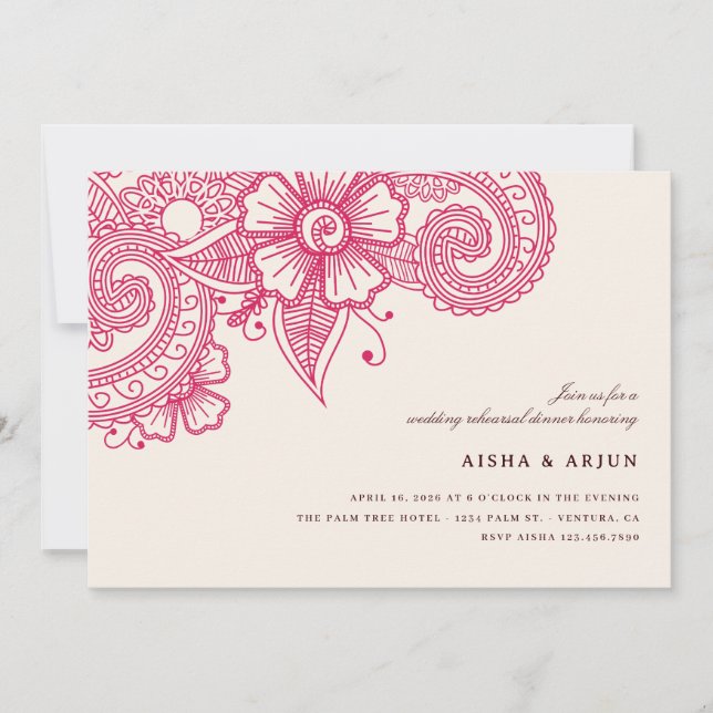 Mod Mehandi Hochzeit Probe Dinner einladen Einladung (Vorderseite)
