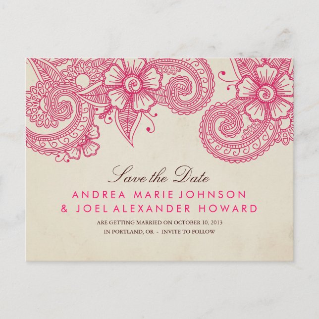 Mod Mehandi Save the Date Postkarte (Vorderseite)
