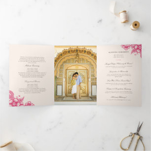 Mod Mehandi Traditionelles indisches Hochzeitsprog Dreifach-gefaltete Programmkarte