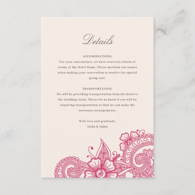 Mod Mehandi Wedding Information Insert Card (Vorderseite)