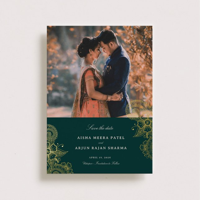 Mod Mehandi Wedding Save the Date Folieneinladung (Von Creator hochgeladen)