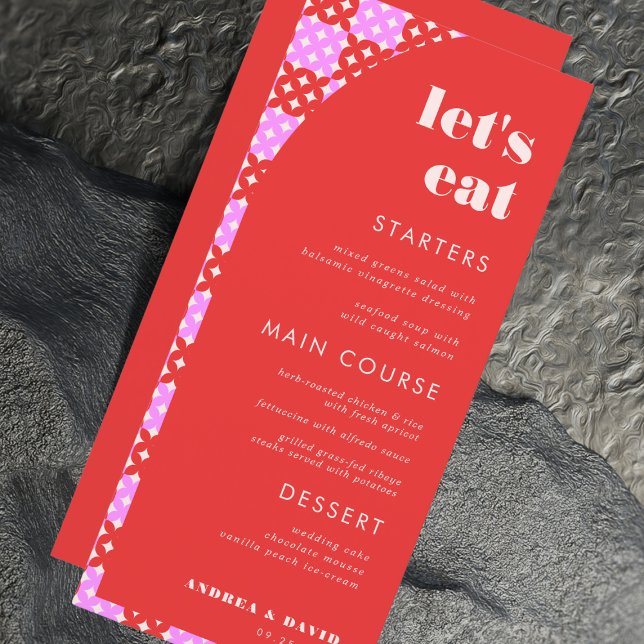 Mod Mitte des Jahrhunderts Rosa und Rot Lasst uns  Menükarte (Von Creator hochgeladen)