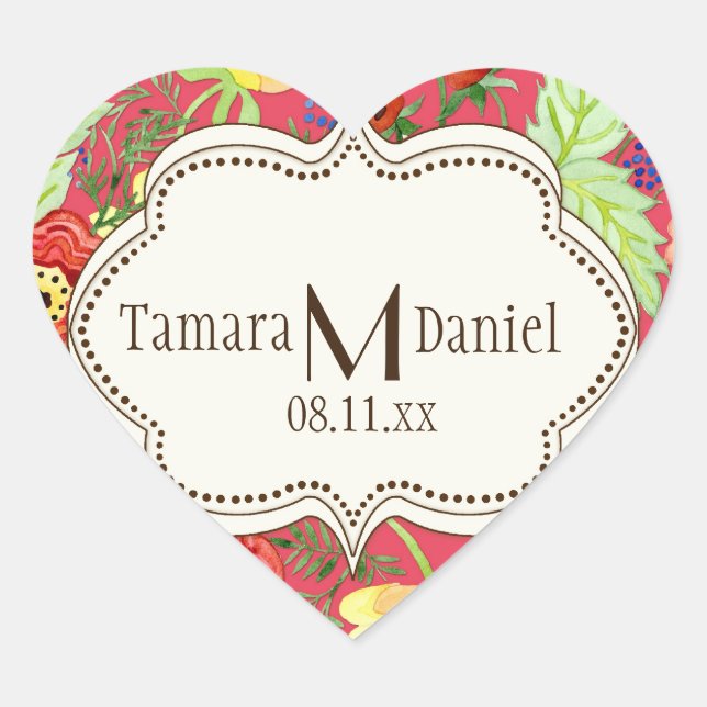 Mod Modern Floral Ranunculus Leaf Rose Bracket Herz-Aufkleber (Vorderseite)