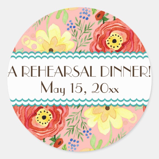 Mod Modern Floral Ranunculus Leaf Rose Bracket Runder Aufkleber (Vorderseite)