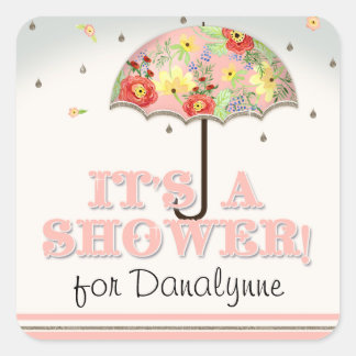 Mod Modern Floral Ranunculus Umbrella Baby Dusche Quadratischer Aufkleber